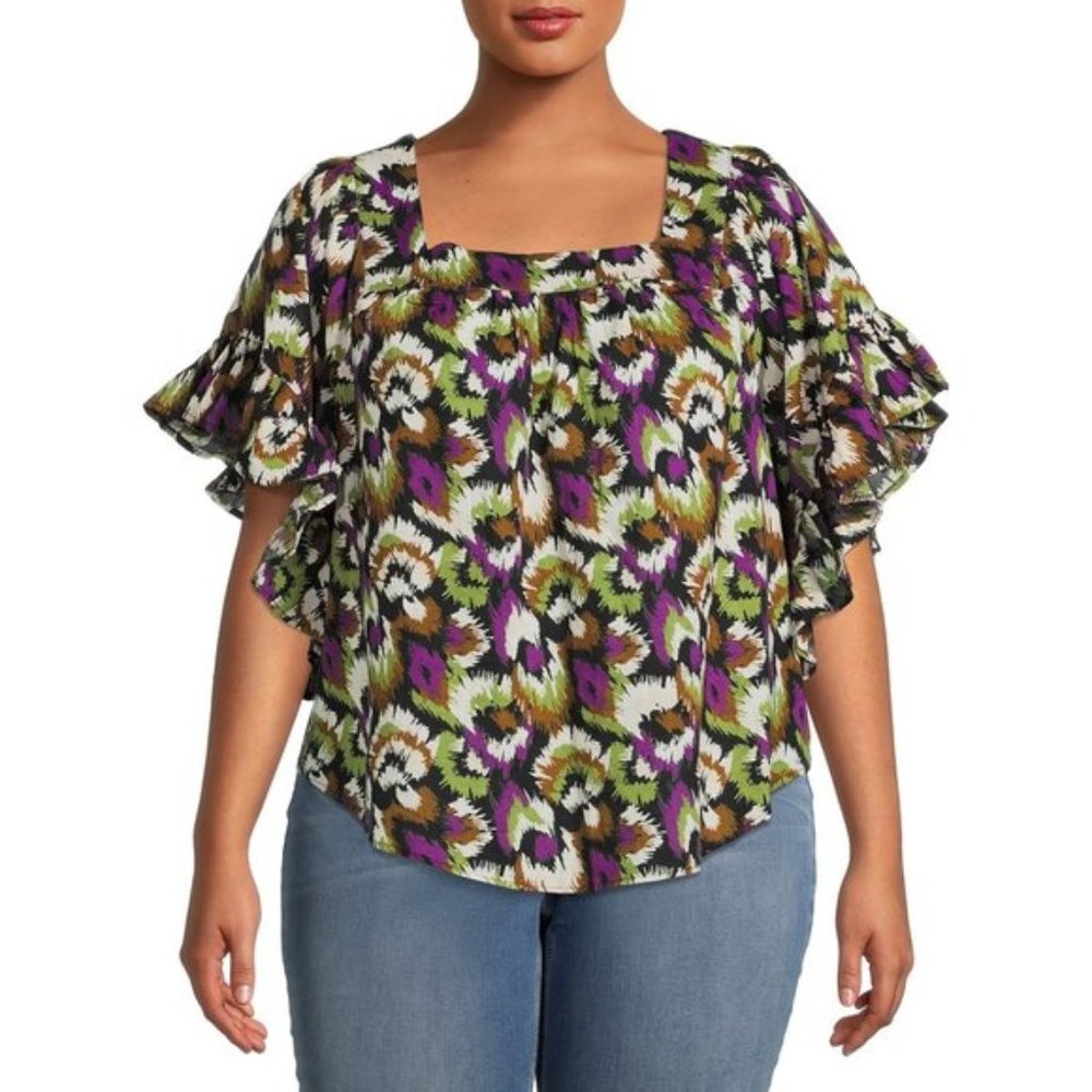 Terra & Sky Women's Plus Size Square Neck Peasant Top
